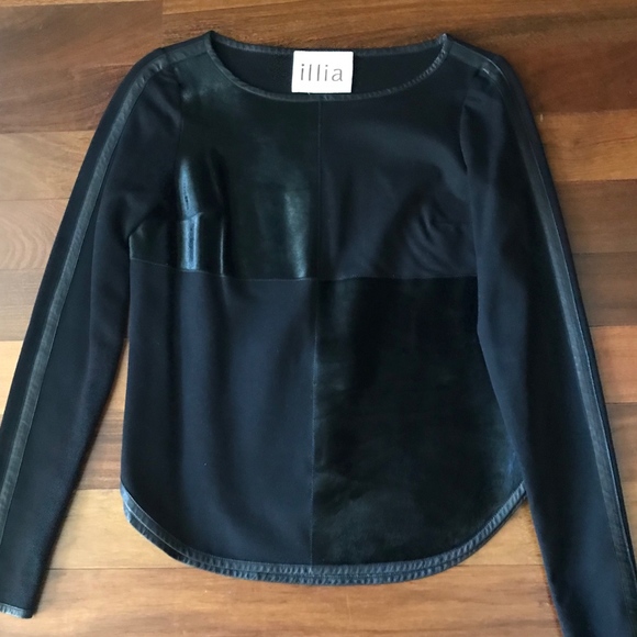 Illia leather, pony hair and fabric top sz 2